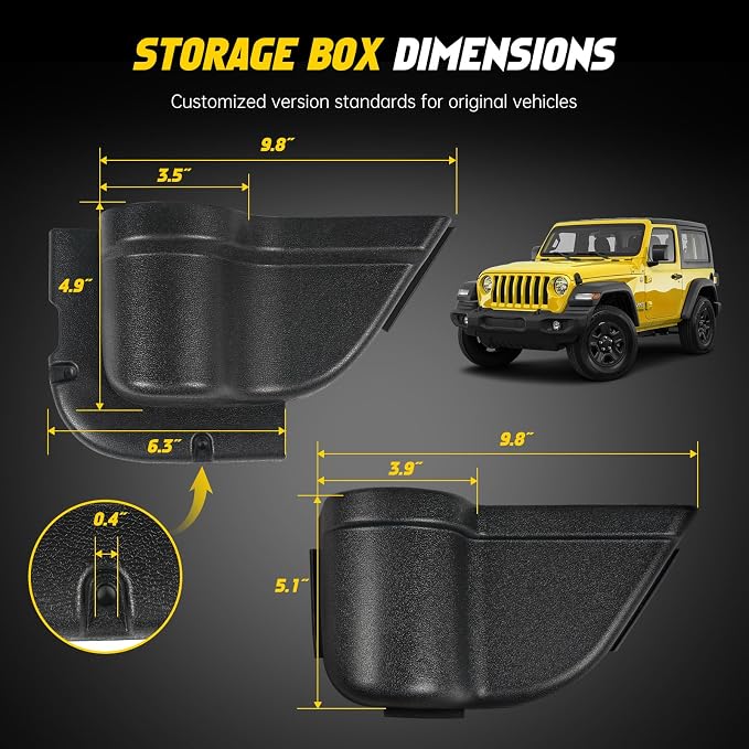 JK Storage Pockets for Jeep Wrangler, Front & Rear Door, 4 Pcs | Compatible with 2011-2018 Jeep Wrangler JK JKU 4 Door, Front and Rear Door Pockets, Interior Storage Accessories, Black