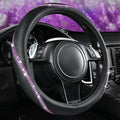 Bling Diamond Black Leather Steering Wheel Cover, Studded Crystal Rhinestones Universal Fit 14" 1/2-15" Glitter for Women Sparkle Girl Fit Suvs,Vans,Sedans,Car,Trucks, Purple Diamond