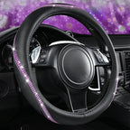 Bling Diamond Black Leather Steering Wheel Cover, Studded Crystal Rhinestones Universal Fit 14" 1/2-15" Glitter for Women Sparkle Girl Fit Suvs,Vans,Sedans,Car,Trucks, Purple Diamond