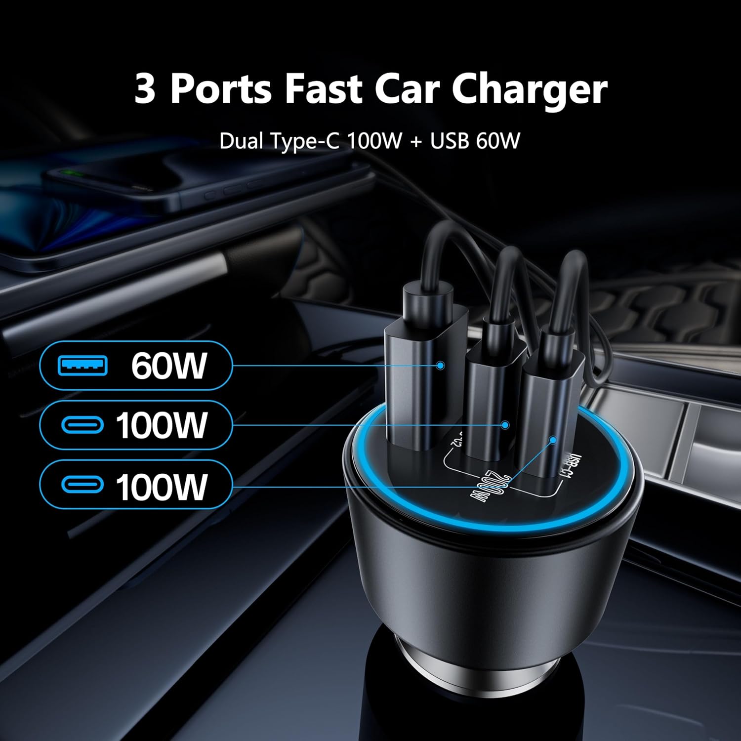200W Dual USB-C Car Charger — Super-Fast PD Charging Adapter