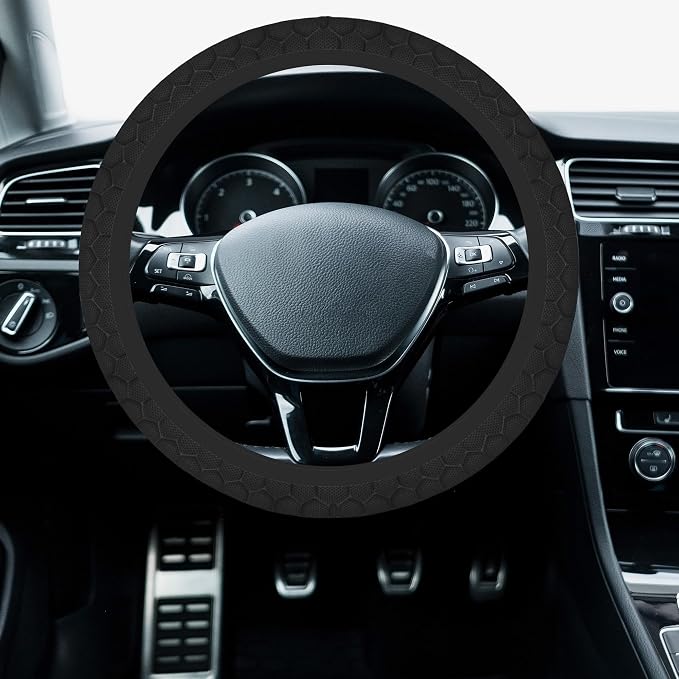 Car Steering Wheel Cover, 14.5"-15" Inch Universal Anti-Slip DurableSteering Wheel Protective Cover, Breathable Auto Interior Decoration Accessories for Sedan SUV Truck (Black Honeycomb)