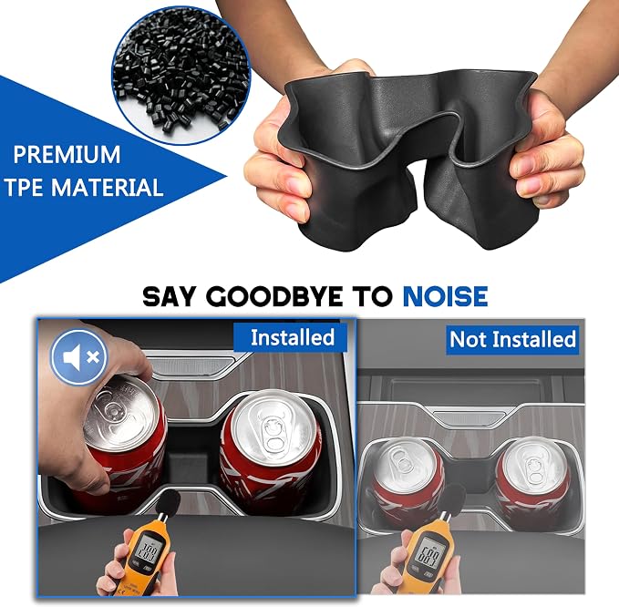 Center Console Cup Holder Inserts for 2024-2026 Chevrolet Silverado EV RST & LT/GMC Sierra EV Denali Accessories Noise-Free TPE Middle Console Drink Holder Organizer Non-Slip Cup Holder Protector