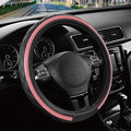 Leather Steering Wheel Cover – Black & Pink, Universal Fit 14.5-15 Inch, Microfiber Leather, Anti-Slip & Breathable Design for Men and Women