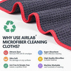 Airlab Glass Polishing Cloth Streak Free Miracle Cleaning Cloth Lint Free Microfiber Cleaning Rags for Glasses Kitchen Dish Mirrors Easy Clean, Pack of 6,12 x 12 Inches, Grey-red