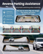 4K Rear View Mirror Camera with Carplay&Android Auto,12" Mirror Dash Cam Front and Rear with Voice Control for Cars&Trucks,Smart Touch Screen,64GB Card Included/Loop Record/Reverse Assist