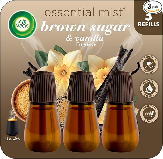 Essential Mist Refill, 3ct, Brown Sugar & Vanilla, Fall Scent, Essential Oils, Air Freshener