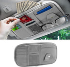 Car Sun Visor Organizer, Sunglass Holder and Storage Pocket, Card Cash Pouch with Multi-Pocket Net Zipper, Case Bag for License Pen Key, Auto Accessories for Truck, SUV, Van (Gray)