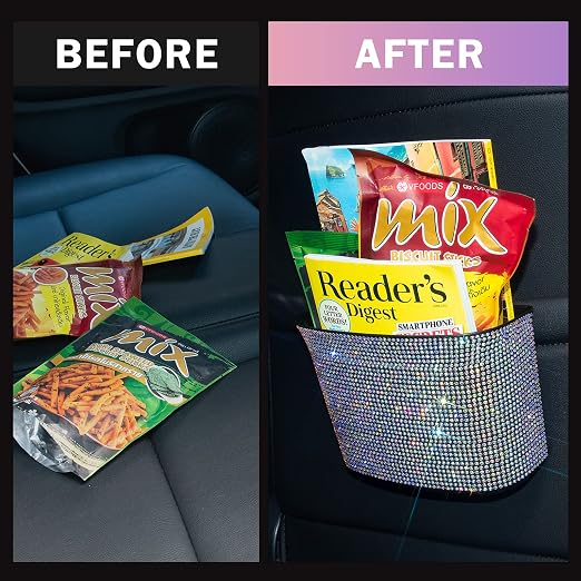 Car Trash Can, Hanging Trash Bin, Leakproof Garbage Organizer, Bling Vehicle Waste Basket, Mini Dustbin Container with Clip for Car, Office, Kitchen, Bedroom, Home and More, Multicolor