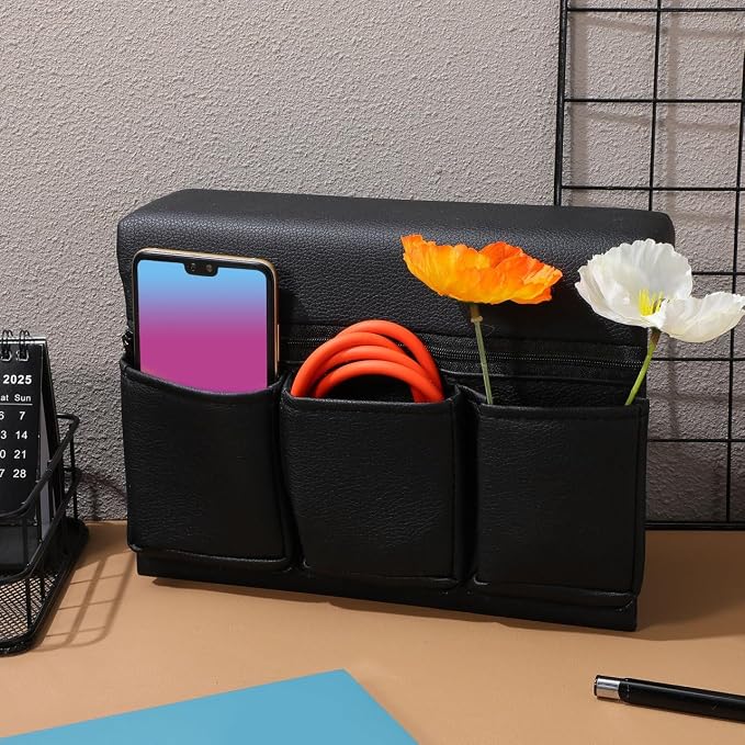 Car Door Armrest Pad Organizer, Black Auto Window Elbow Rest Box | Side Leather Cushion with 3 Compartments for Phone and Keys, Universal Fit Vehicle Accessory for Comfortable Drives