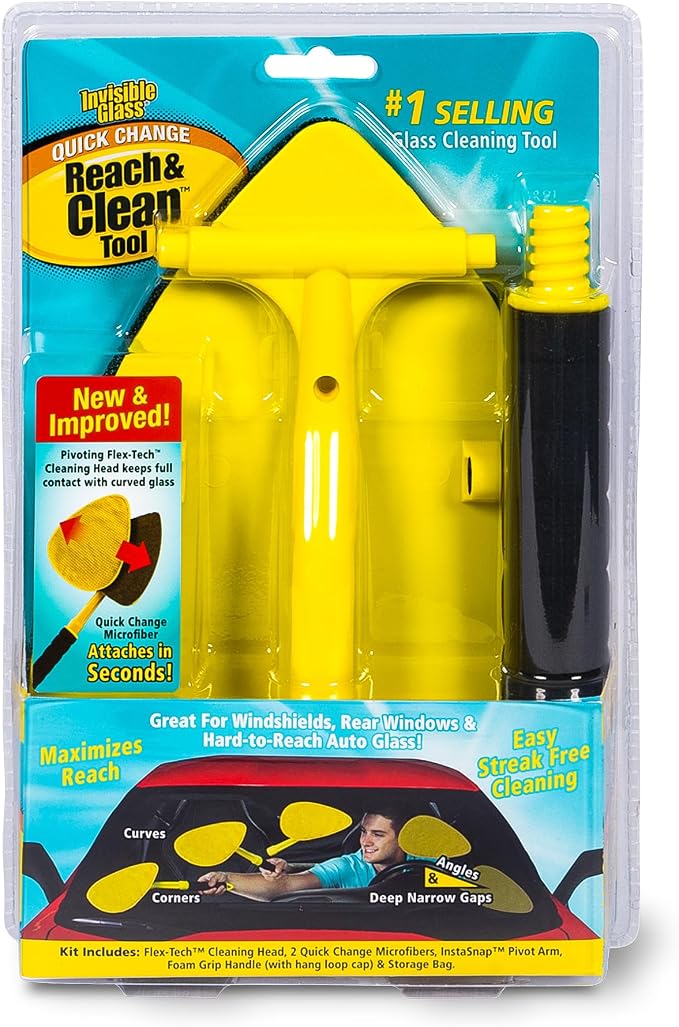 95160 Reach & Clean Windshield Cleaning Tool and Car Window Cleaner Tool for Interior and Exterior Auto Glass, Trucks, SUVs, RVs and Home Windows with 2 Microfiber Pads and Storage Bag