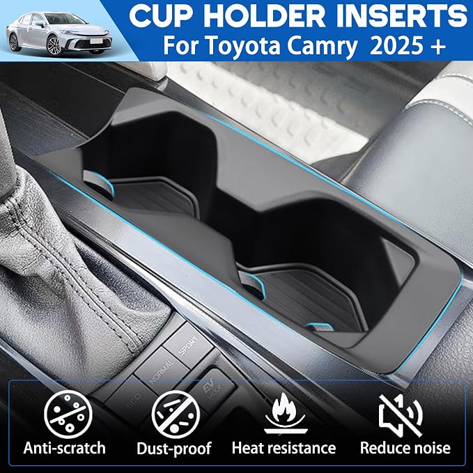 Cup Holder Insert for Toyota Camry 2025 2026 Accessories Center Console Cup Holder Armrest Front Drink Holder Protection Organizer Interior Decoration for 9th Gen Camry XSE/XLE/SE/LE, Black