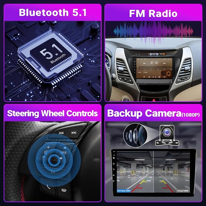 2+32G Android Car Stereo for Hyundai Elantra 2014 2015 2016 Radio Support with Wireless Apple Carplay Android Auto, 9'' Touchscreen in-Dash Bluetooth WiFi GPS Navigation Backup Camera