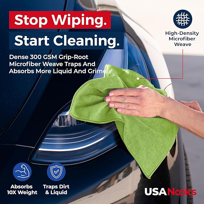 Microfiber Cleaning Cloth Light Green - 8 Pcs 12.5"x12.5" - High Performance - 1200 Washes, Ultra Absorbent Towels Weave Grime & Liquid for Streak-Free Mirror Shine - Car Washing Cloth