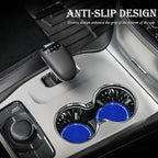 2PCS Bling Cup Holder Coaster, 2.75 Inch Auto Car Cup Holder Insert Coasters, Soft Silicone Anti-Slip Shockproof, Universal Vehicle Interior Accessories for Women Girls (Deep Blue & White)