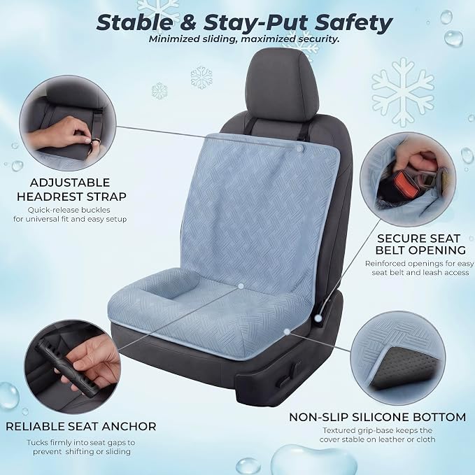 Premium Cooling Dog Car Seat Mat for Small Dogs & Puppies, Breathable Puppy Car Seat for Front & Back Seat Travel, Cool-to-Touch Washable Pet Travel Lounge with Supportive Bolster