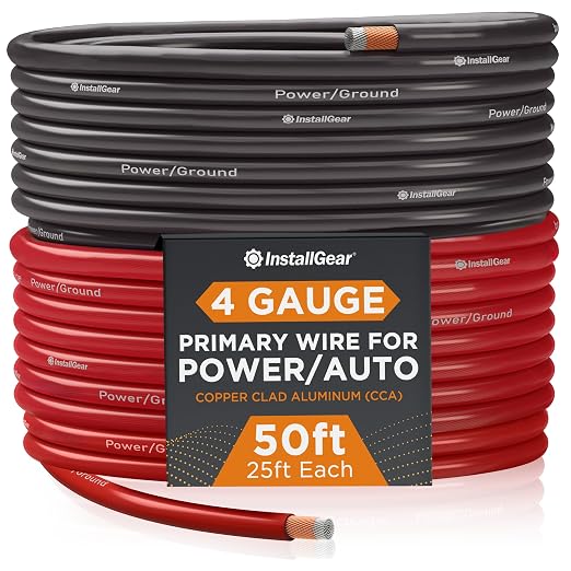 4 Gauge Wire - 50 feet 4 AWG Battery Cable - Copper Clad Aluminum (CCA) Wire for Car Audio, Amplifier Power, 4 Gauge Battery Cables, and Ground Applications