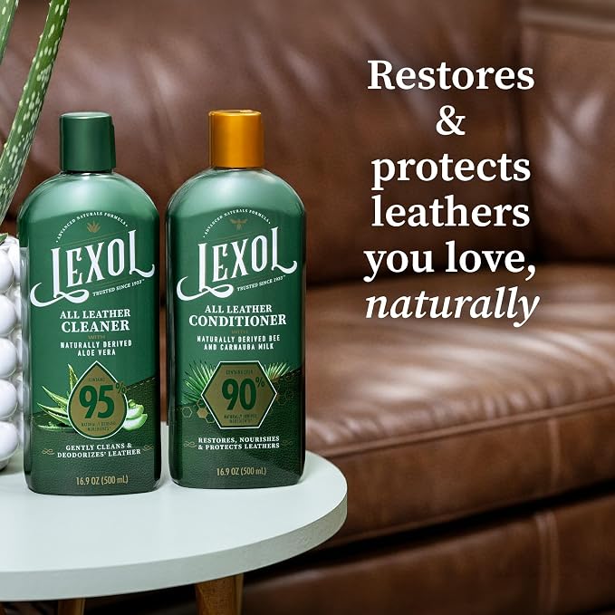 All Leather Care Kit - 5-Piece Natural Leather Cleaner & Conditioner with Aloe Vera, Bee Milk, Cloths & Brush for Car Seats, Furniture, Jackets, Bags & Boots, Gift for leather lovers