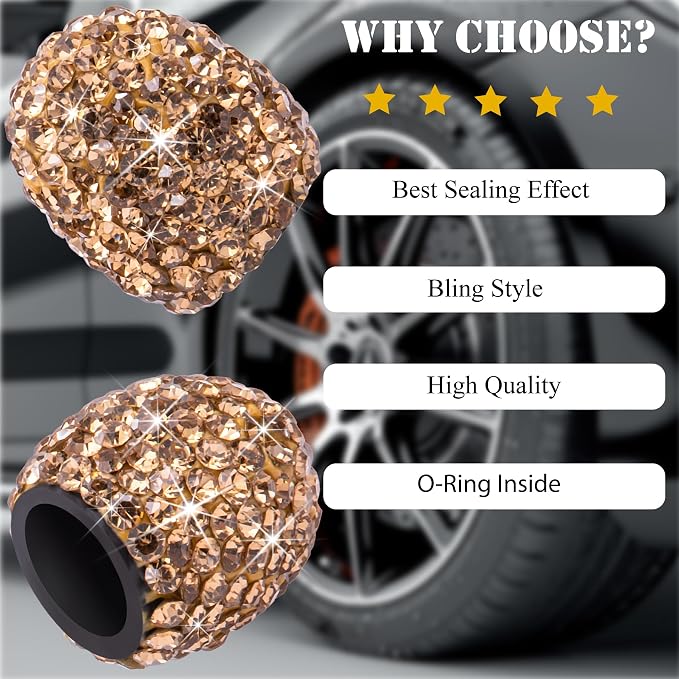 8PCS Bling Crystal Diamond Tire Stem Valve Caps, Dustproof Car Wheel Tire Valve Caps Universal Tire Valve Stem Covers for Cars, SUV, Trucks, Bikes, Motorcycles, Bicycles (Yellow)