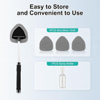 Windshield Cleaner Tool, Car Interior and Exterior Window Cleaning Kit with Extendable Handle & 4 Reusable Microfiber Pads, Auto Glass Wiper Brush Kit for Car & Home Windows (Grey)