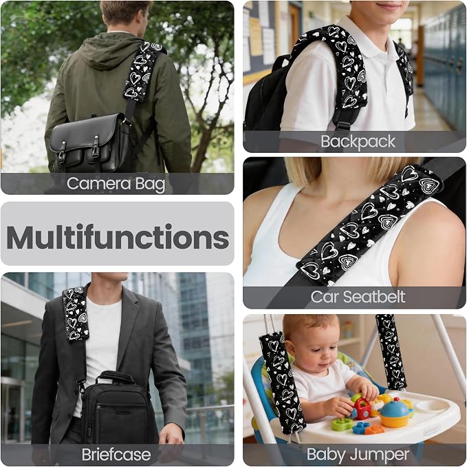 Soft Auto Seat Belt Cover Seatbelt Cushions Shoulder Pad 2 PCS for a More Comfortable Driving Compatible with All Cars and Backpack Cute Black Heart