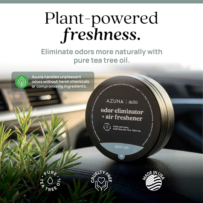 Car Air Freshener & Auto Odor Eliminator Pods Trio | New Car Scent | Plant Powered by 100% Australian Tea Tree Oil | Long Lasting and No harsh chemicals | Made in USA | 3 Pack of 2oz Pods