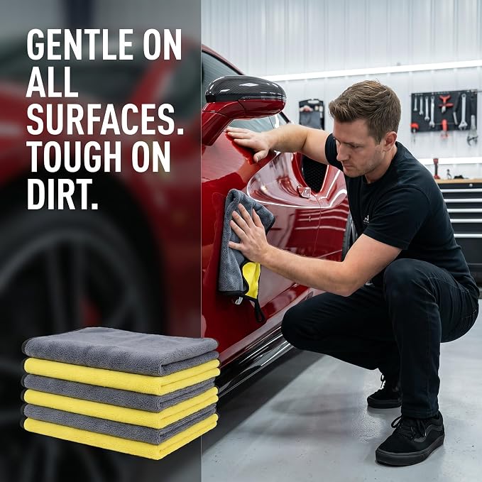 Microfiber Towels for Cars, 800GSM Car Drying Towel, Large Microfiber Cleaning Towels for Car Washing, Waxing, Buffing, Polishing, Scratch-Free Auto Detailing Towels, 6 Pack, 12 x 24 Inch