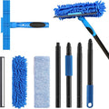 Professional 69'' Window Squeegee Cleaner Tool with Extension Pole, 2-in-1 Squeegee for Window Cleaning Kit with Scrubber and Rotating Head, 1 Blade 2 Scrubber