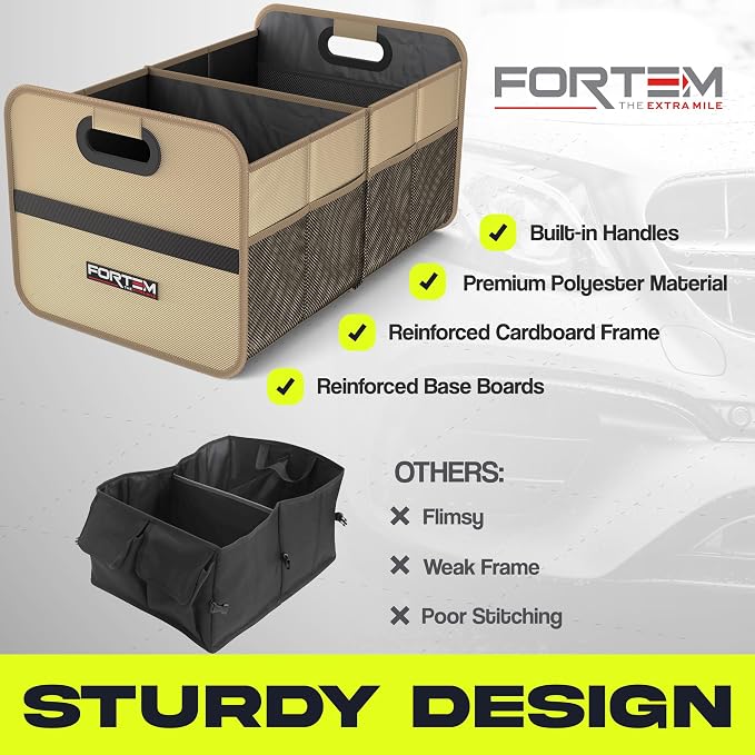 Car Trunk Organizer, Collapsible Two Compartment Organizer, Foldable SUV & Truck Storage for Car Accessories for Women Men, Non Slip Bottom, Sturdy Side Walls, Strong Handles, 45L