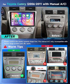 [5G WiFi & 1280 * 720] for Toyota Camry 2006-2011 with Manual A/C Car Radio, 10.1” IPS HD Touch Screen,Wireless CarPlay Android Auto Bluetooth GPS FM RDS SWC Backup Camera(2G+64G)