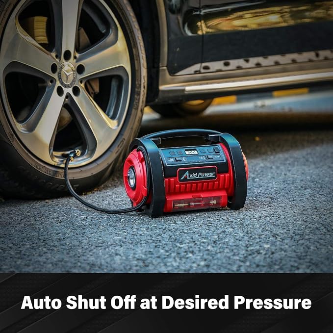 Tire Inflator Portable Air Compressor, 12V DC 110V AC Car Tire Pump, Air Mattress Pump with Inflation and Deflation Modes, Dual Powerful Motors, Digital Pressure Gauge