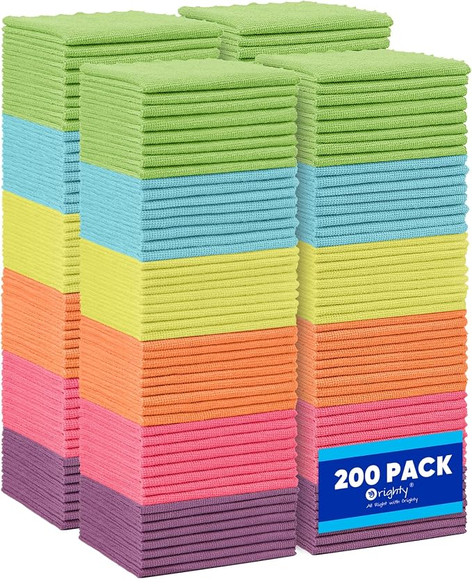 Orighty Microfiber Cleaning Cloth, 200 Pack Microfiber Towels for Cars, Multi-Purpose Shop Towels Cleaning Rags Bulk for Car, Home, Kitchen, 12 x 11 inch