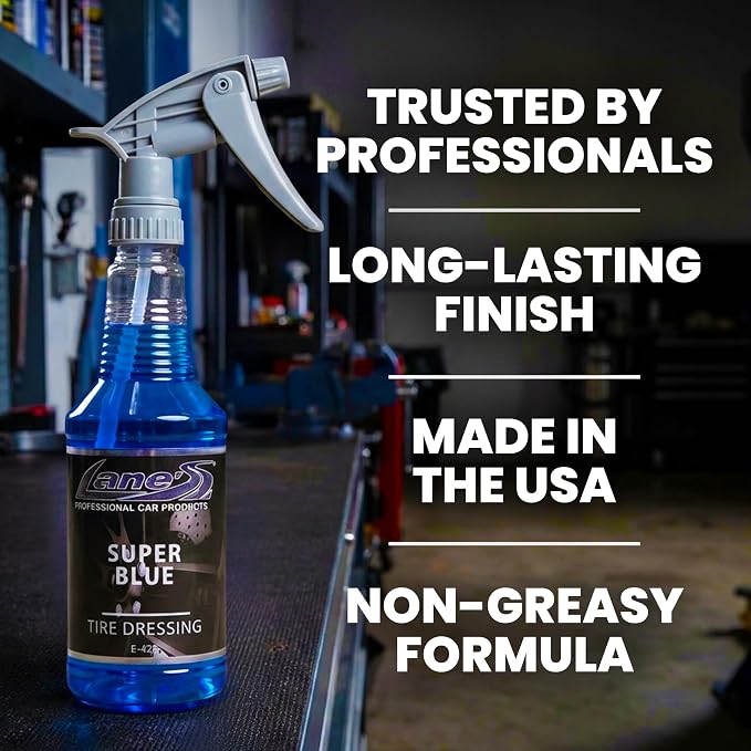 LANE'S Super Blue Tire Dressing | High-Gloss Tire Spray | 16oz (Pack of 1) | No Sling, No Run, Long Lasting | Protects from Cracks & UV Rays | Non-Greasy Tire Dressing & Cleaner for Cars, SUVs, More