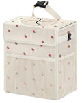Corduroy Car Trash Can with Lid and Mesh Pockets - Leakproof Organizer,Multipurpose Waterproof Garbage Can/Trash Bin for Car(Off-White Base with Red Strawberry Print-2 Gallons)