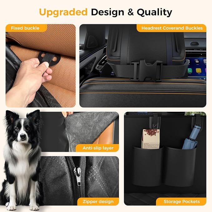 Dog Car Seat Cover for Back Seat,100% Waterproof Scratch Proof Nonslip Seat Cover,600D Heavy Duty Scratch Soft Dog Hammock for Car for Cars Trucks and SUVs Black