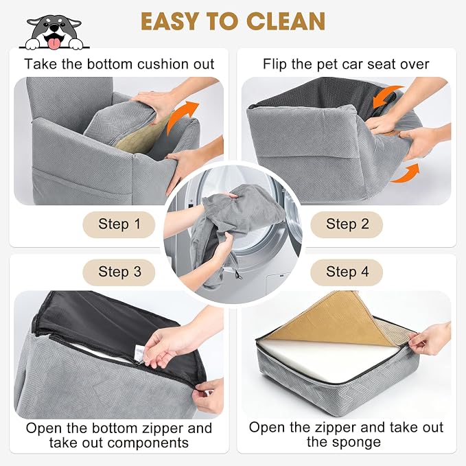 Dog Car Seats for Small Medium Dogs Under 35lbs, Dog Booster Seat with Detachable Washable Cover and Cushion, Memory Foam Pet Car Seat with Safety Belt and Storage Pockets (LG)
