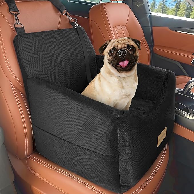 Dog Car Seats for Small Medium Dogs Under 35lbs, Dog Booster Seat with Detachable Washable Cover and Cushion, Memory Foam Pet Car Seat with Safety Belt and Storage Pockets (Black)