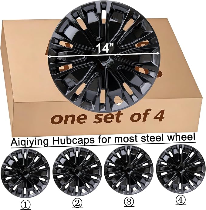 Hubcap Wheel Cover Replacement R14 Hub Caps Universal-Fit Steel Wheel Rim Cover ABS Material Exterior Accessories for Car Truck SUV -Set of 4（14-inch，Black）