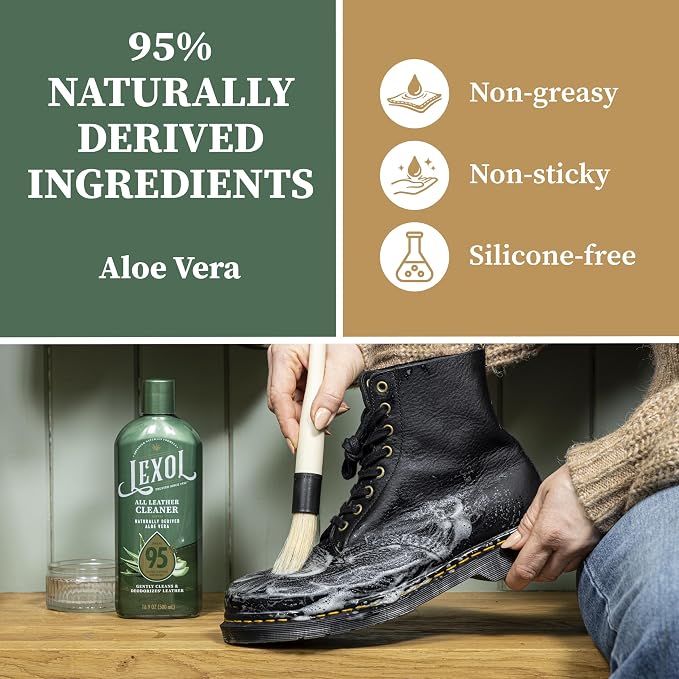 All Leather Cleaner, Naturally Derived Leather Care Cleaner with Aloe Vera, Great for Car Interiors, Boots, Furniture, Bags, Jackets and More, 16.9 fl oz