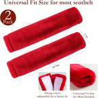 Soft Faux Fur Universal Fit Seatbelt Cover Car Truck SUV Airplane Seat Belt Shoulder Pad for Carmera Backpack Straps Neck Cushion Protector 2 Pack 10.5in Red