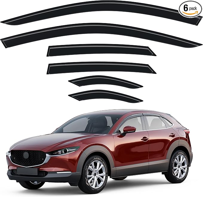 Outside-Mount Window Rain Guards Fit for Mazda CX-30 CX30 2020-2026, Extra Durable Window Visors Wind Deflector Dark Smoke Vent Shades Car Tape-on with Thicker-6 PCS