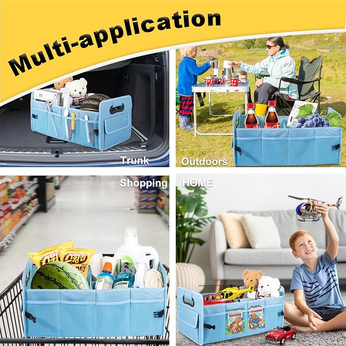 Car Trunk Organizer, Car Organizers and Storage Collapsible Multi Compartment Container Box, Adjustable Car Accessories for SUV Sedan Truck, Standard Size, Light Blue