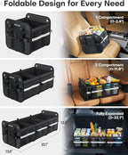 Trunk Organizer for SUV – Car Storage Box with Reflective Strips, Collapsible Car Organizer with Large Capacity, Essential Car Accessories for Truck, Van & Sedan, Black, 33.1" x 13.0" x 12.0"