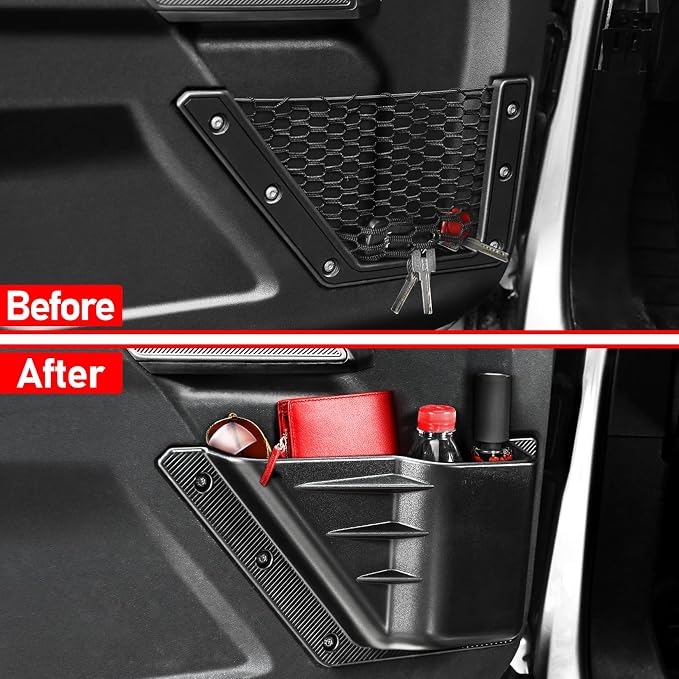 2PCS Front Door Storage Pockets for Ford Bronco Accessories 2025,Side Organizer Box Insert Cup Holder fit Bronco 2/4-Door 2021 2022 2023 2024 Replacement Expansion Interior Accessories