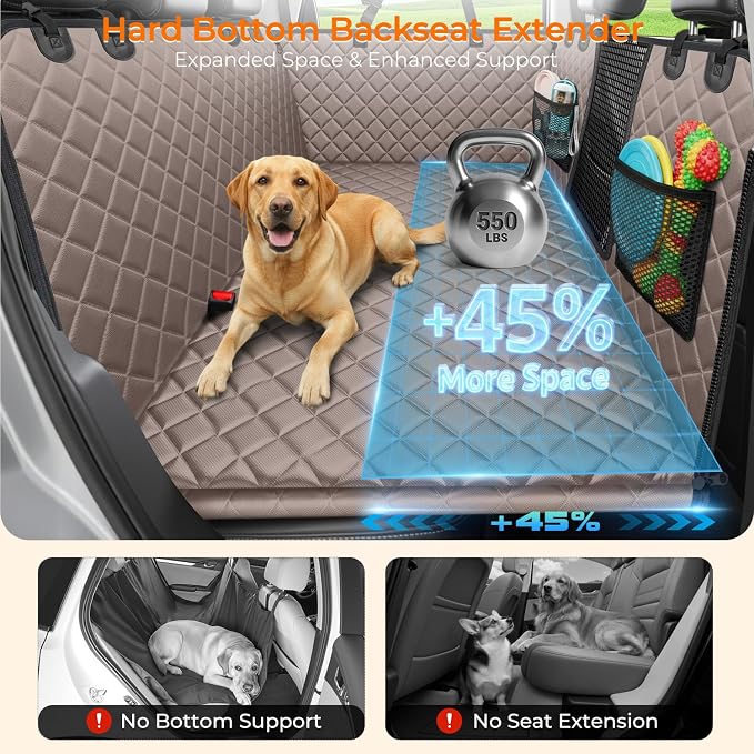 2026 Upgraded Back Seat Extender for Dogs - Large Hard Bottom Dog Car Seat Cover Holds 550lbs, Waterproof Dog Hammock Pet Bed with High-Density Foam Non-Slip Backseat Protector