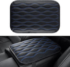 Car Center Console Cover, Upgraded Leather Car Armrest Cushion, Universal Waterproof Cushion Pad, Non-Slip Car Interior Accessories, Fits Most Sedans SUVs Trucks (Blue Line)