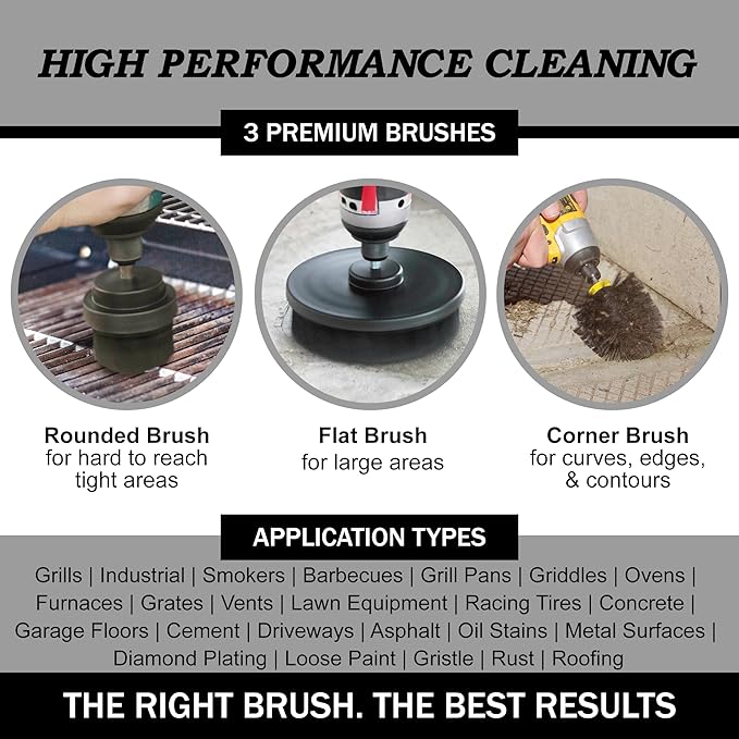 Cleaning Accessories Industrial Brushes - Baked on Food, Electric Smoker, Attachments for Stain and Rust Remover - BBQ Cleaning Kit Water Calcium Mineral | Electric Grill Brush for Drill