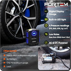 Tire Inflator Portable Air Compressor, Air Pump for Car Tires and Bikes, Car Tire Pump w/Auto Shut Off, 150 PSI, 110V AC 12V DC, LED Light, Carrying Case, Perfect For Men, Women