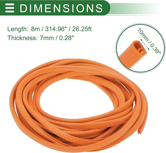Universal Car Door Edge Protective Sealing Strip U-Type Door Scratch Protection Guard, 26.25ft 8m, Anti-scratch Collision, PVC Iron, Orange