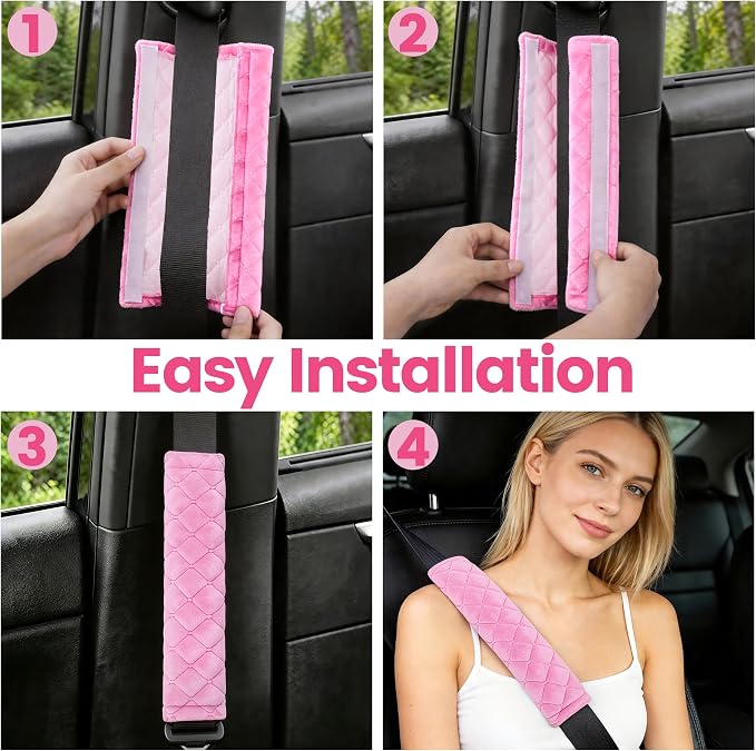 Soft Auto Seat Belt Cover Seatbelt Shoulder Pad Cushions 2 PCS for a More Comfortable Driving Universal Fit for All Cars and Backpack Pink