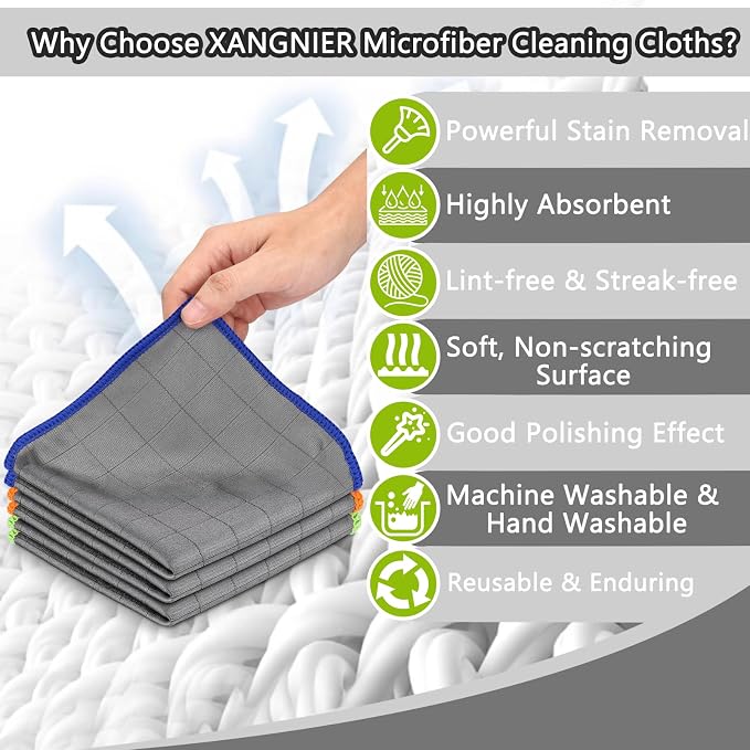 Microfiber Glass Cleaning Cloths,3 Pack Streak Free Miracle Cleaning Cloth,Reusable Lint Free Cleaner Towels for Kitchen,Windows,Mirror,Glasses,Car Windshields,Stainless Steel,11.8"×11.8"